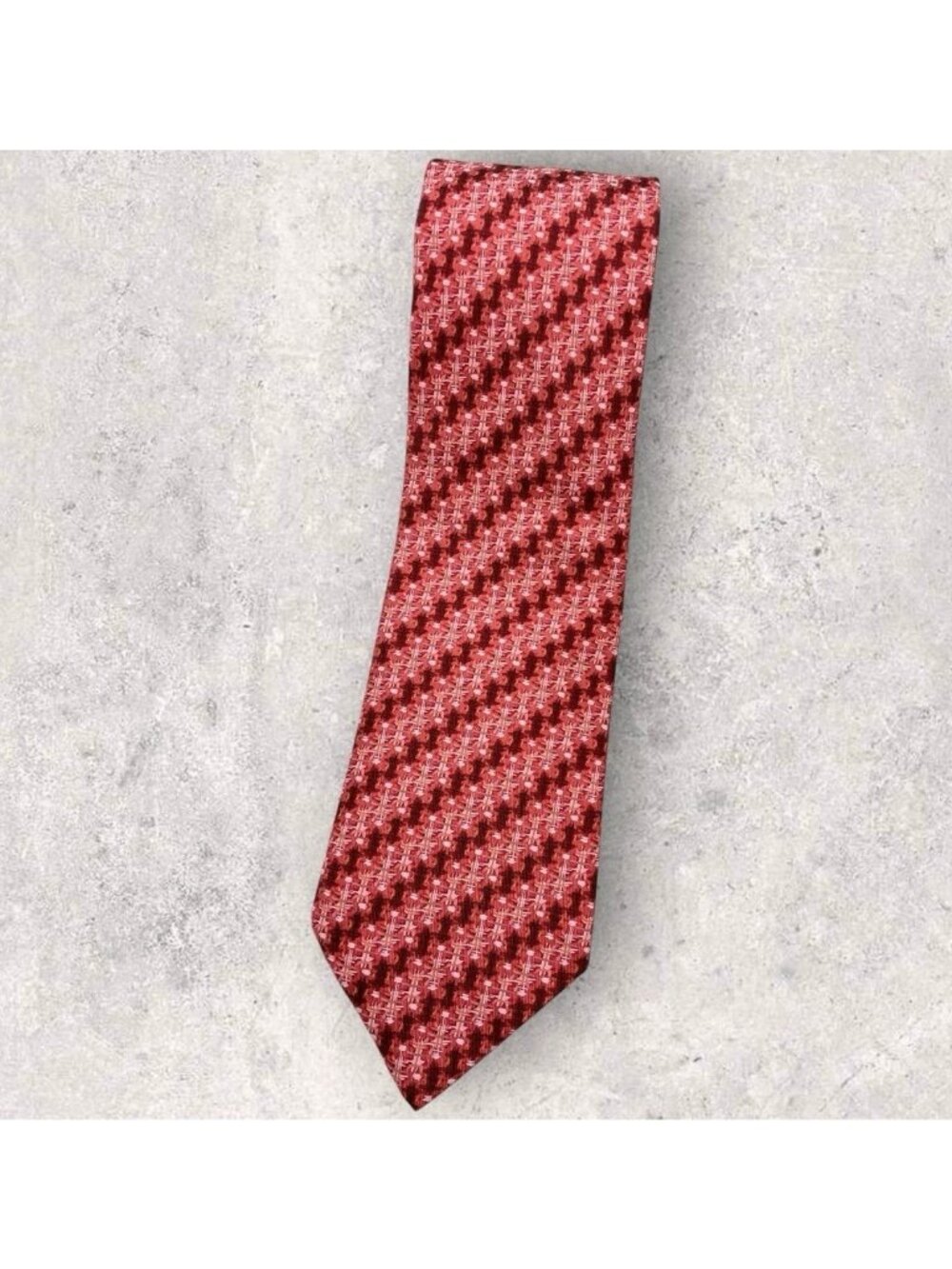 HERMÈS 7905 MA Silk Tie FRANCE Pink Salmon Geometric Art W:3.6" EUC